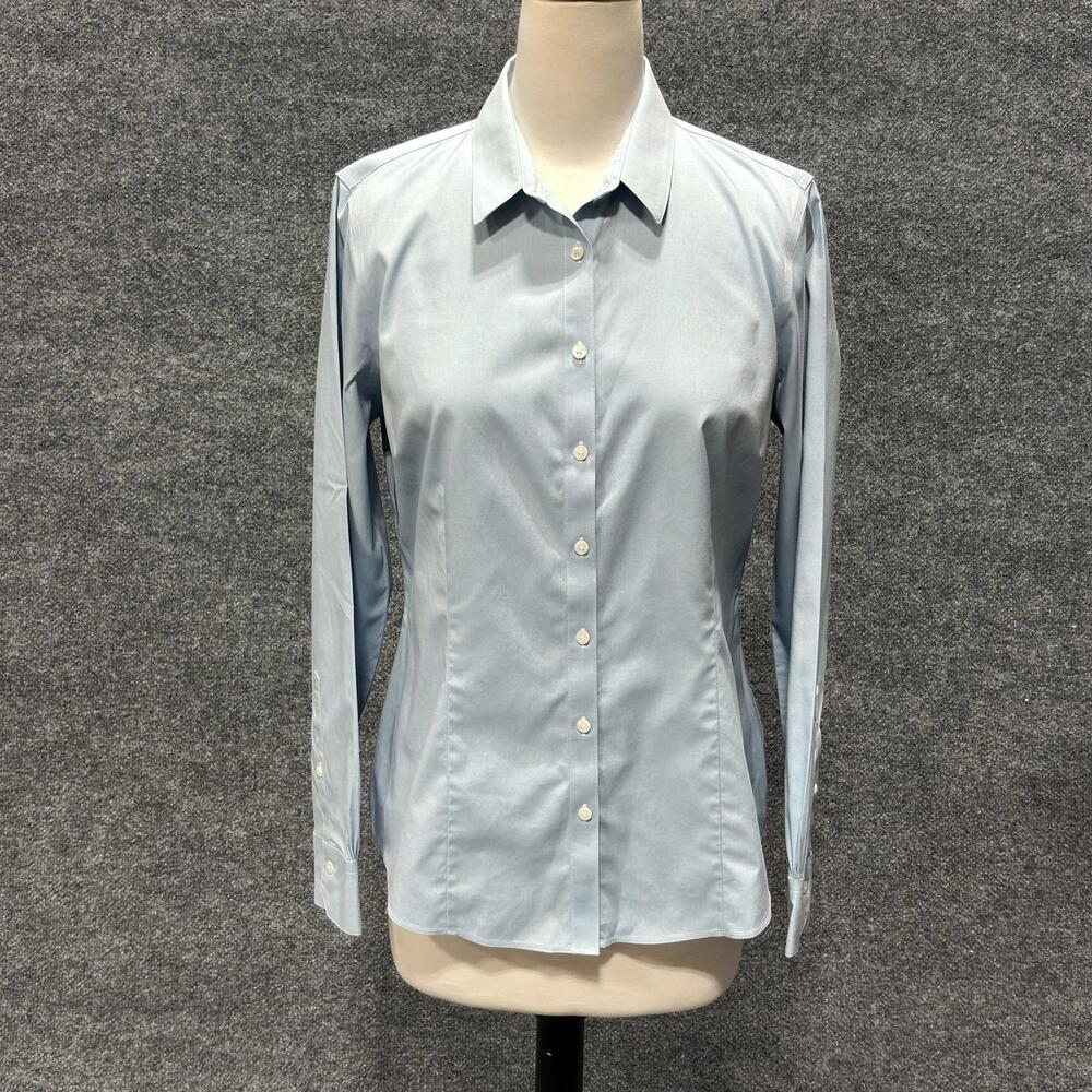 Brooks Brothers Shirt Womens 8 Blue Non Iron Stretch Tailored Fit Button Front